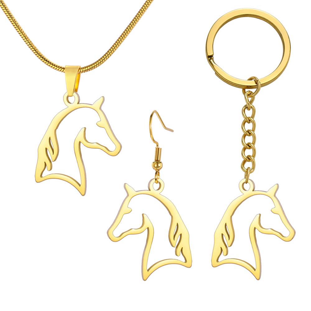 My Shape Horse Earrings Women Stainless Steel Animal Horse Head Shape Pendants Chain Jewelry for Horse Lover Gifts Wholesale