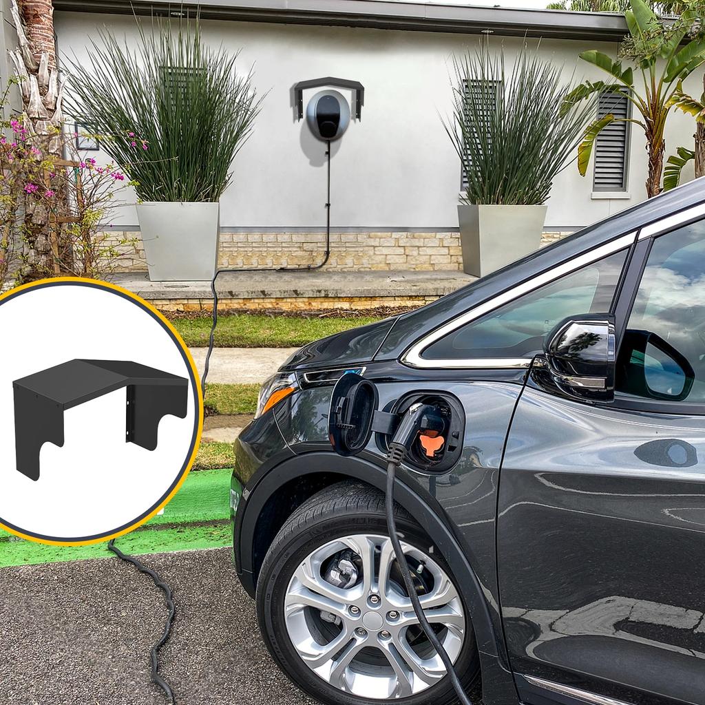 Housse de protection métallique pour chargeur de VE Toit de protection pour borne de recharge de véhicule électrique extérieur avec accessoires d'installation Noir