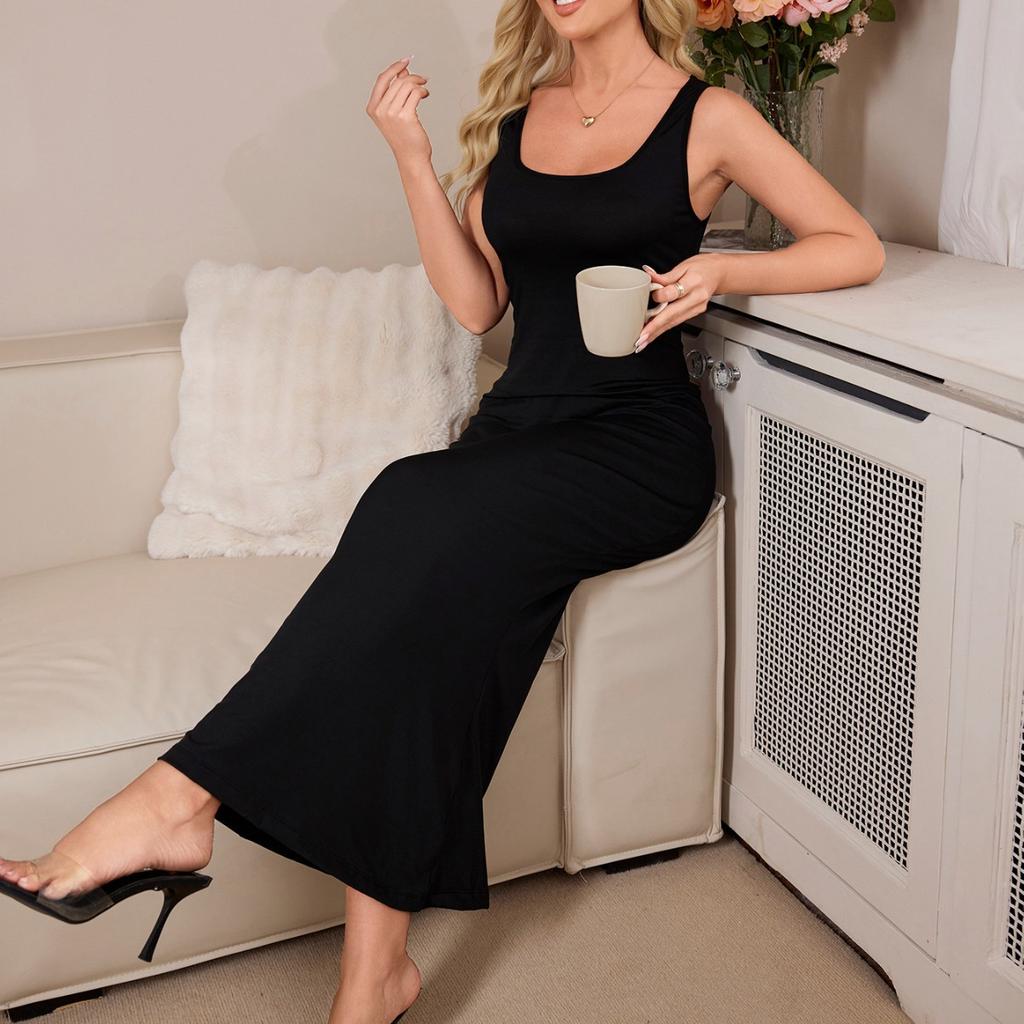 New European and American popular INS style, pure black suspender long dress, fun pure desire style, luxury temptation nude dress