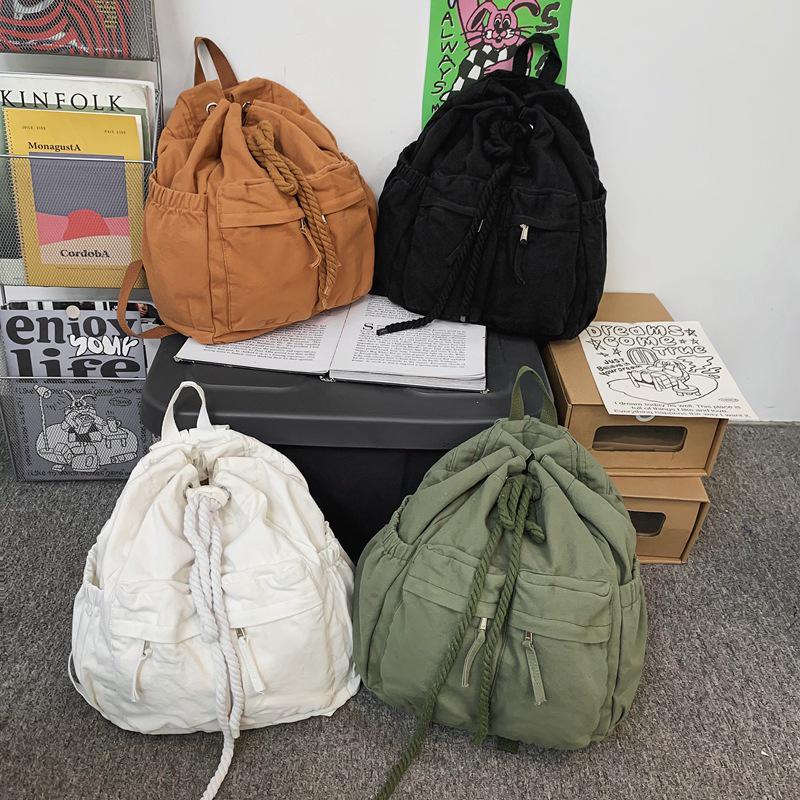 Trendiger Damen-Canvas-Rucksack mit Kordelzug - Cool, stilvoll, schlichtes Design für Studentinnen