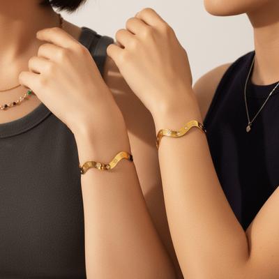 Personality Bling W-type Bracelet Zircon Inlay Luxury Metal Bangles Plating Does Not Fade Geometry Bracelets Wedding Jewelry