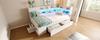 Daybed 90x200 cm White Single Youth Bed, Wood-Based, LED Lighting, USB & Type-C Charging, Shelves & Drawers, incl. Slatted Frame (With Mattress)