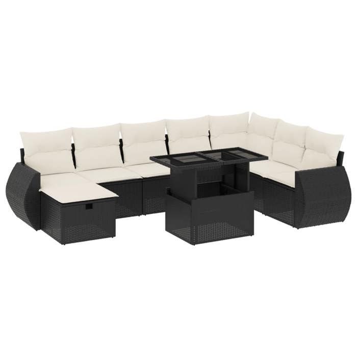 VidaXL Salon de jardin 9 pcs avec coussins noir résine tressée 3275186