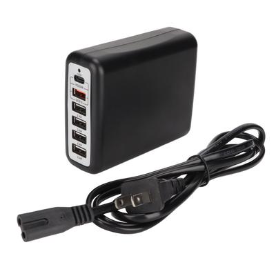 Chargeur de Bureau 6 Ports 100W Hub de Charge USB de Bureau à Charge Rapide 100W Noir
