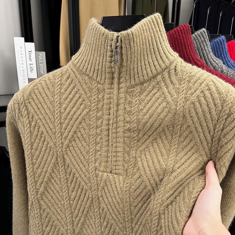 Men's Autumn/Winter Zipper Knit Sweater: Thick, Warm, Half-high Collar, Casual Style
