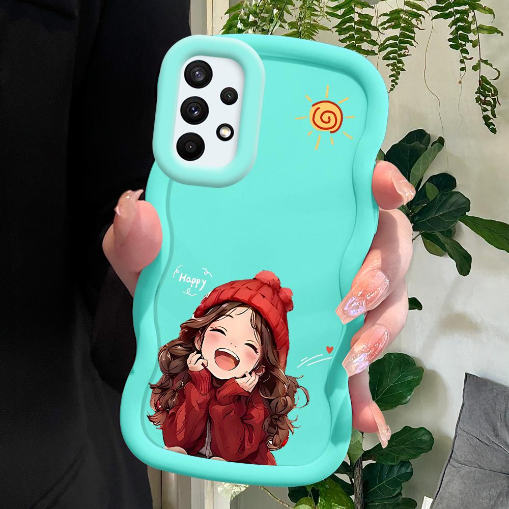 

Окрашенный узор Big Wave Edge Мягкий силиконовый материал Macaron чехол для телефона противоударный защитный резиновый чехол для Samsung Xiaomi Poco Redmi Samsung A04 синий