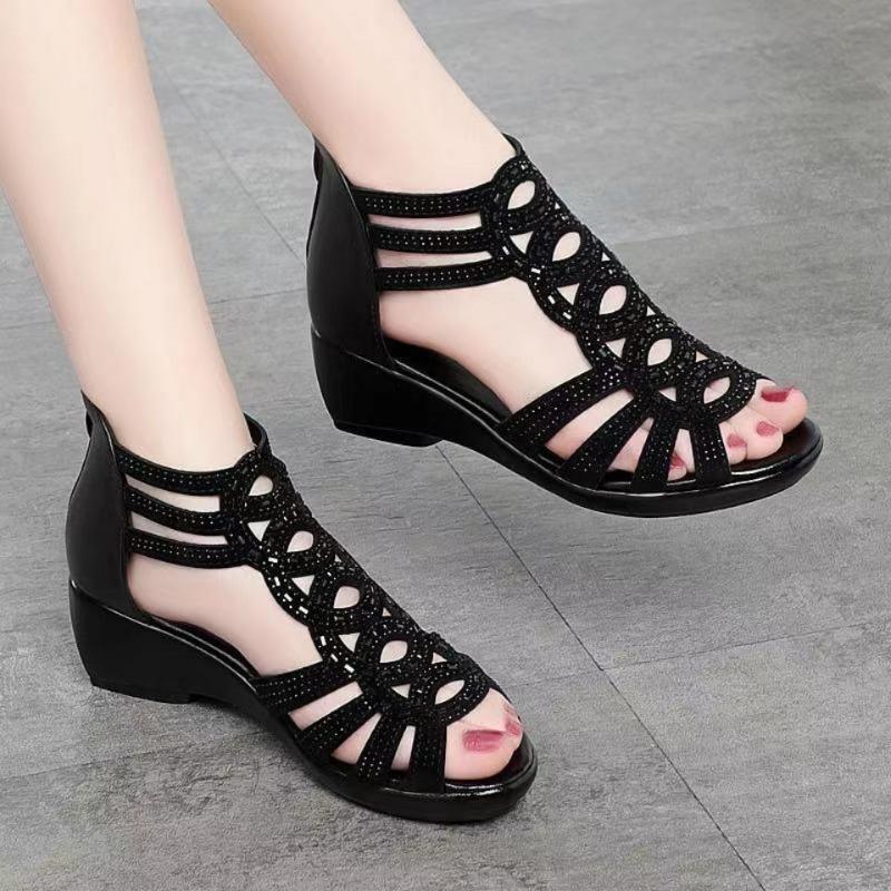 Soft Leather Roman Sandals for Women with Soft Soles, Mom's Shoes for Wearing As Outerwear, Women's Sandals with Wedge Heels, Women's Shoes