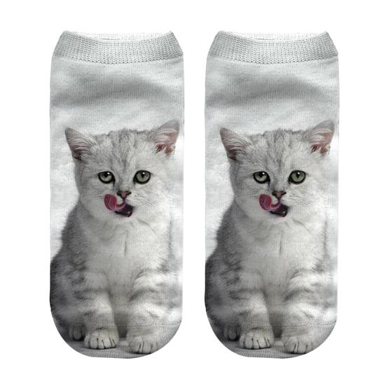 Cute 3D Cat Animal Print Women Breathable Polyester Elastic Low Cut Ankle Socks