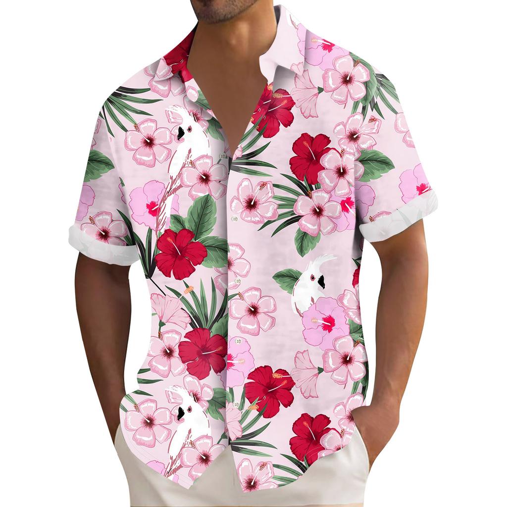 Camicia casual da uomo a maniche corte vestibilità ampia Camicia con risvolto alla moda