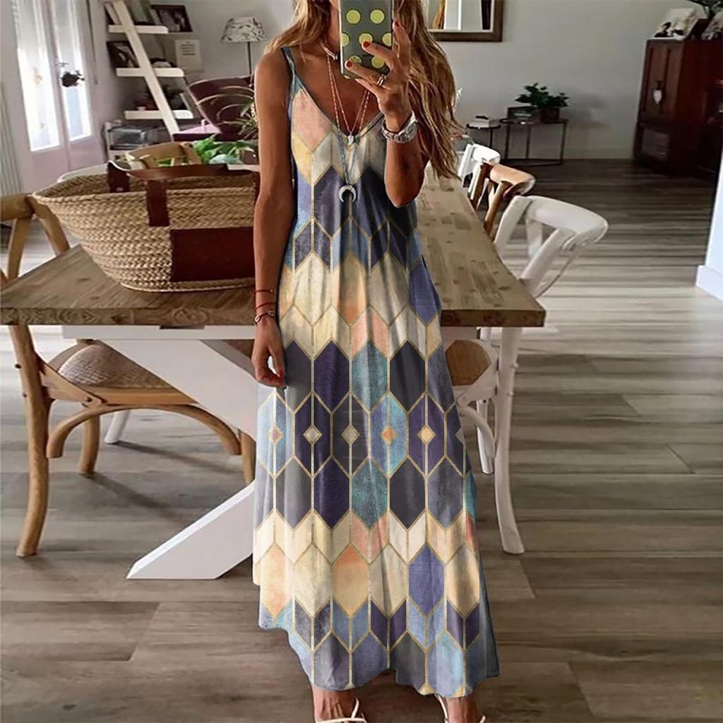 Women's Floral Printed Camisole Maxi Dress Casual Sleeveless Beach Vacation Flowy Summer