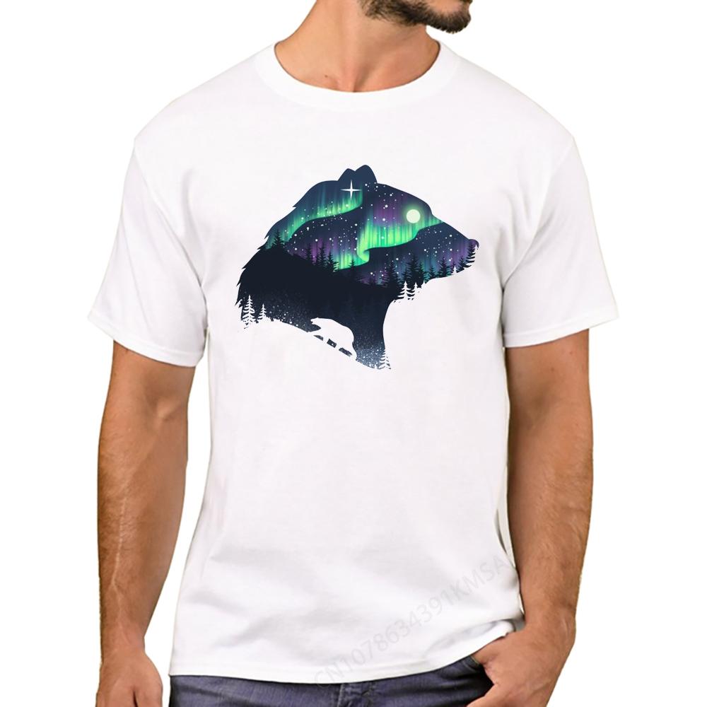 Northern Lights Men T-Shirt Bear Printed Funny T Shirts Short Sleeve Tshirts Harajuku Tee
