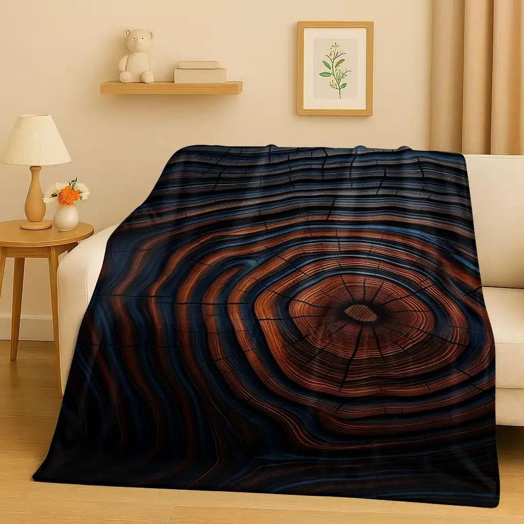 HD Retro Wood Grain Tree Growth Ring Brown Gray Flannel Blanket,Ultra Soft Plush Throw for Home Bedroom Bed Sofa Cover Gift Kid