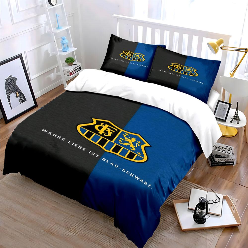 "Blue and Black Crest Emblem Design" Print Bedding Set Duvet Cover Pillowcases (1* Duvet Cover 2* Pillowcases Do Not Include Comforter)