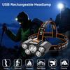 USB Rechargeable Headlamp Portable 5LED Headlight Torch Lamp 180 Degree Adjustable Working Light for Fishing Camping Cycling