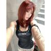 H Home European and American Women's Clothing Pull Spicy Cool Girl Eyelet Button U Collar Halterneck Leather Vest Street Sexy Black Tops