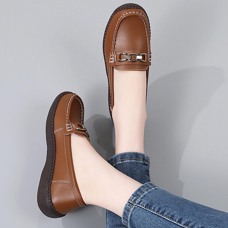 Women Simple Red Loafers Leather Driving Moccasins Comfort Flats Black Casual Slip on Plus Size Black Shoes