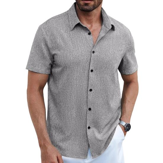 Men Summer Button-up Shirt Short Sleeve Turndown Collar Shirt Casual Loose Fit Holiday Shirt for Beach Vacation Street
