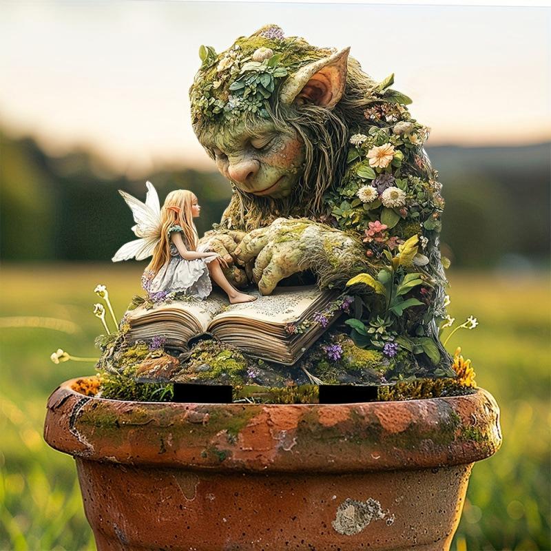 Beautiful Fairy and Old Elf, Garden Stake, Indoor and Outdoor, Acrylic, Decorative, Waterproof, Wear-resistant, Floor Mounted Pendant
