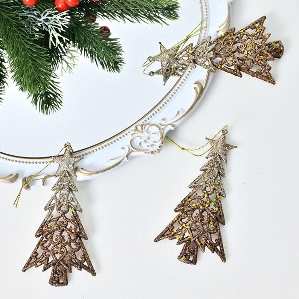 3pcs Plastic Glitter Christmas Tree Pendant Gold Merry Christmas Decoration  Home Wedding Ornaments