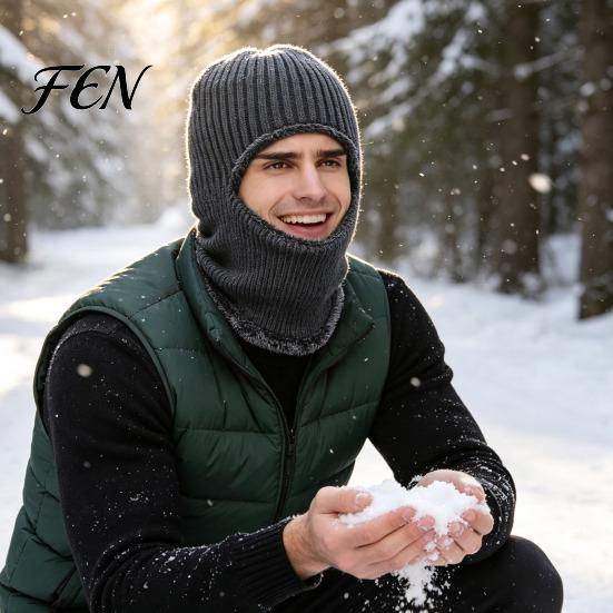 Winter Accessories Men Knit Hooded Scarf Hat, Warm Balaclava Hood for Cold Weather Protection Hat Weather, Windproof Neck Warmer Skull Cap Outdoor