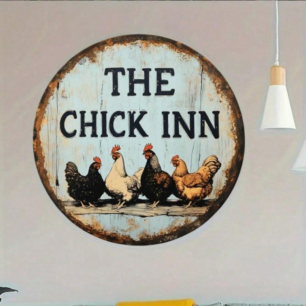 1pc Vintage Chicken Coop Metal Sign 8 Inch Round Wall Art Rustic Farmhouse Decor Flat Print