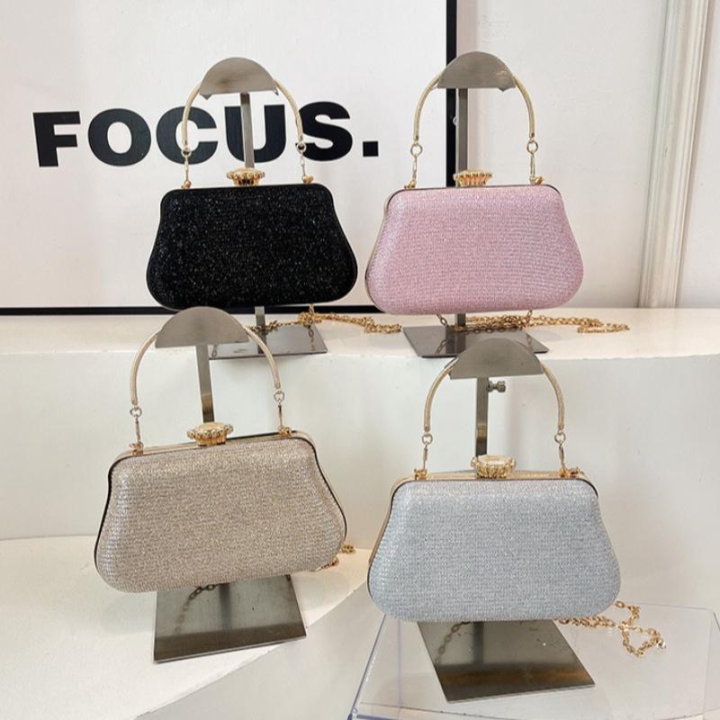 Elegant Shoulder Evening Bags for Women Simple Textured Ladies Chain Crossbody Bag Solid Color Female Party Handbags Clutch