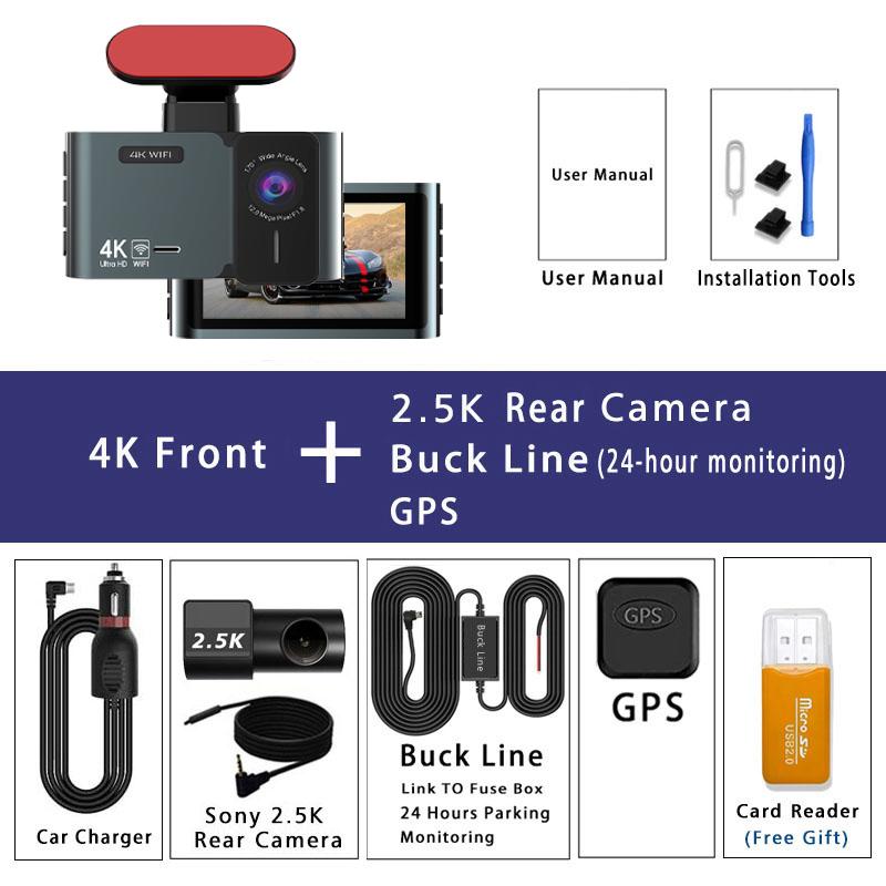 4K 3840*2160P Dash Cam WIFI GPS Mini CAR DVR Front And Rear 2.5K Dual Lens Black Box Room Camera Night Vision 24H Parking