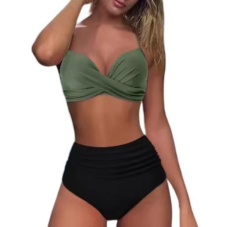 New Split Bikini Swimsuit Women's Tight Hard Bag Gathers Sexy High-waisted Swimsuit Women