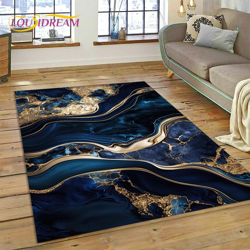 3D Luxurious Marble Colorful Gold Color Carpet Rug for Home Living Room Bedroom Sofa Doormat Decor,Area Rug Non-slip Floor Mat
