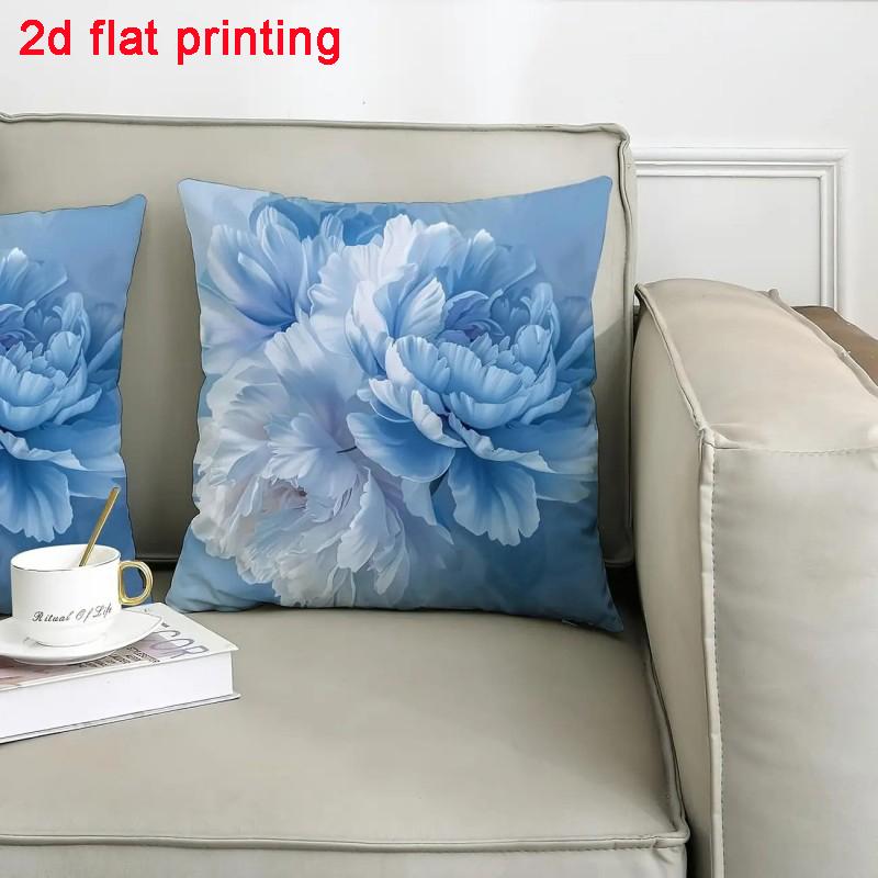 Fashion Classic Square Blue Printed Decorative Pillowcase Rose Pattern Living Room Sofa Cushion Pillow Home Decor