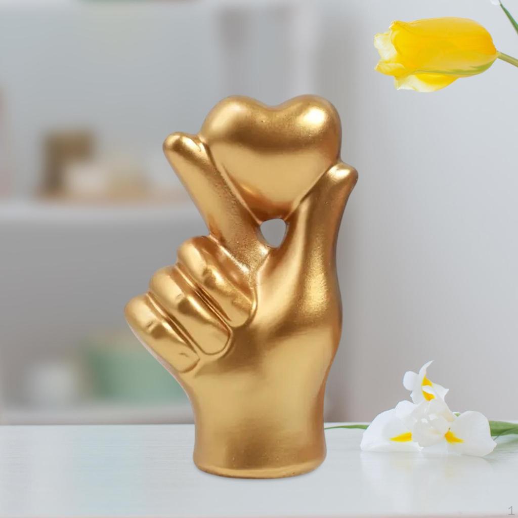 Heart Shaped Hand Sculpture Resin Figure for Table Display 7.5x4.2x11cm Collectible