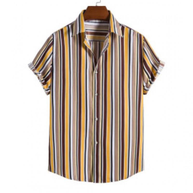 Summer new men's top striped D print men's cardigan lapel