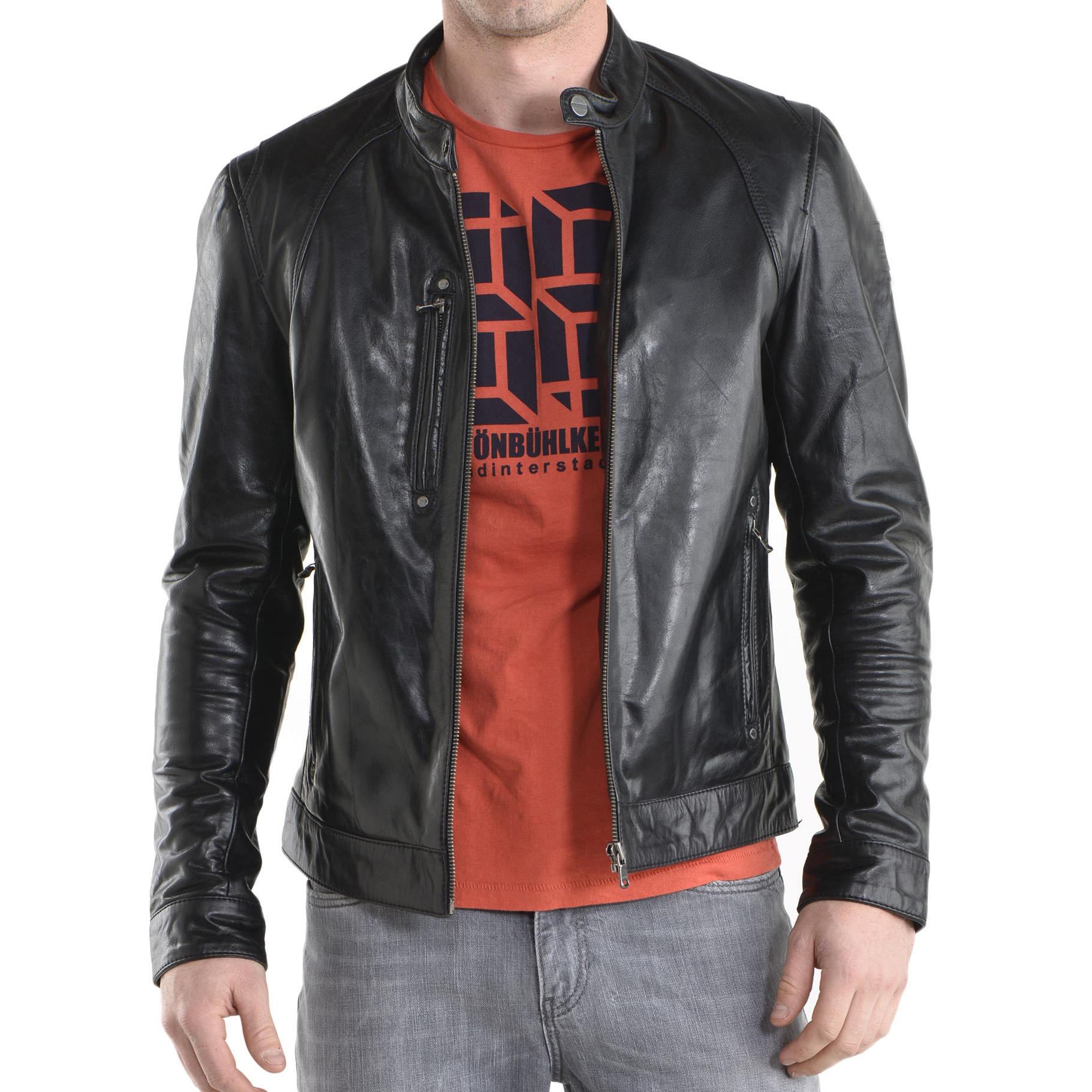 

SkinOutfit Men s Genuine Lambskin Black Leather Jacket Stylish Motorcycle Bomber Biker Outerwear MJ 07 3XL чорний