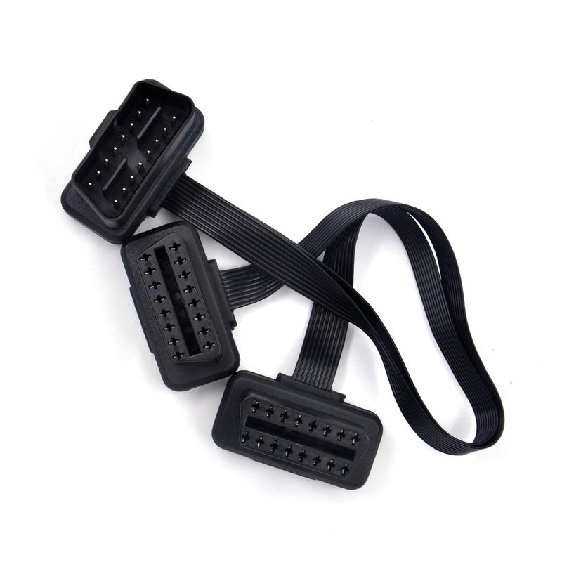 Dual Female Y Splitter Elbow 16Pin OBD 2 Extender ODB OBD2 Cable 16 Pin Male To Female Flat Noodle OBD2 Extension Cable