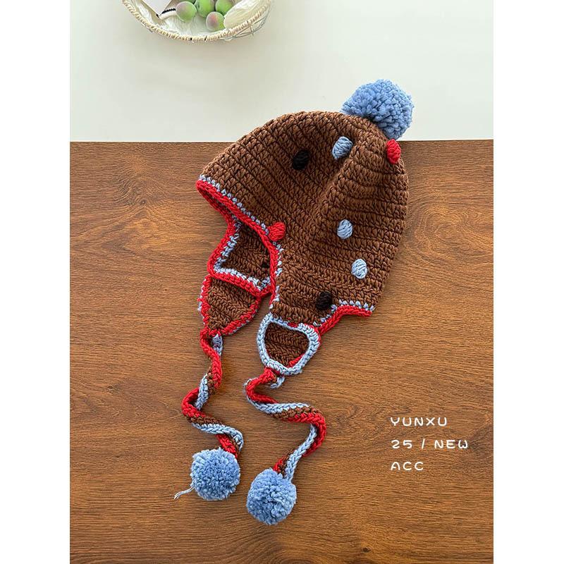 Season parent-child dopamine sweet cute ball ear protector knitted hat fashionable handmade hook braid hat
