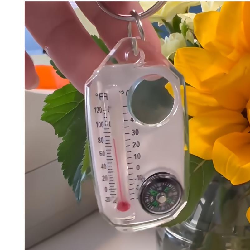 3 In1 Keychain with Thermometer, Compass, and Magnifying Glass - Portable Mini for Outdoor Adventures - Ideal for Hiking, Camping, and Traveling