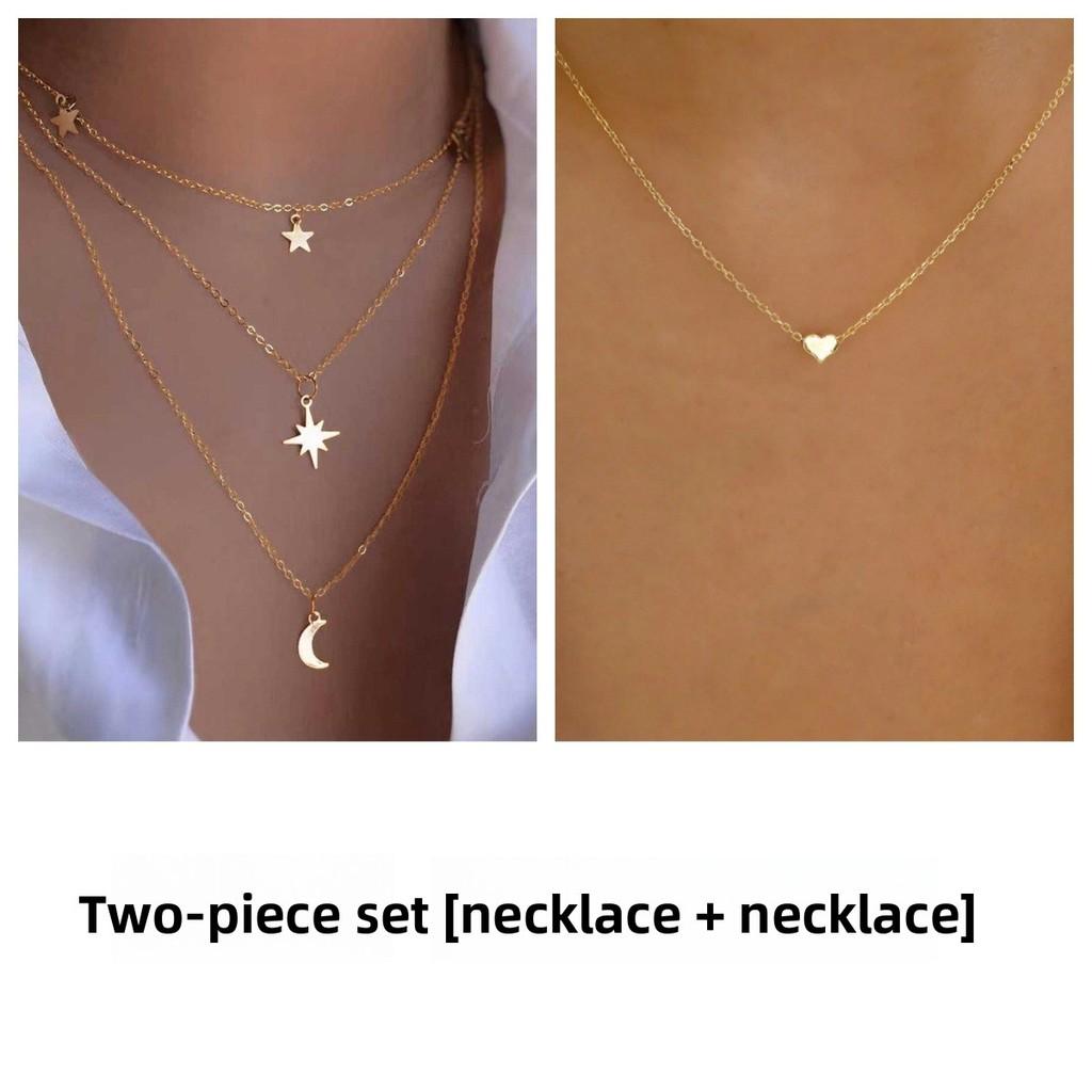 

Star Moon Necklace Multilayer Heart Pendant For Women Casual Daily Accessory