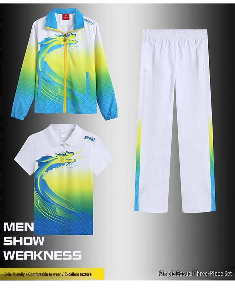 Chinese Sportswear Three-Piece Set: Long Sleeve Athlete Entrance & School Uniform for Spring/Autumn.