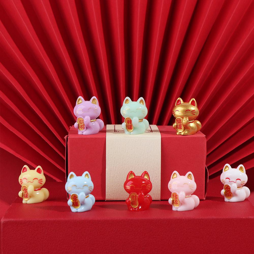 

Cute Lucky Cat Statue Creative Animal Model Miniatures Lucky Cat Figurine Cabinet Table Desk зелений