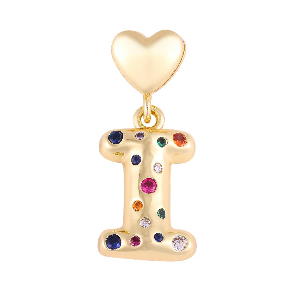 18K Gold-Plated Zircon Necklace with Cross and Colorful Letter Pendants