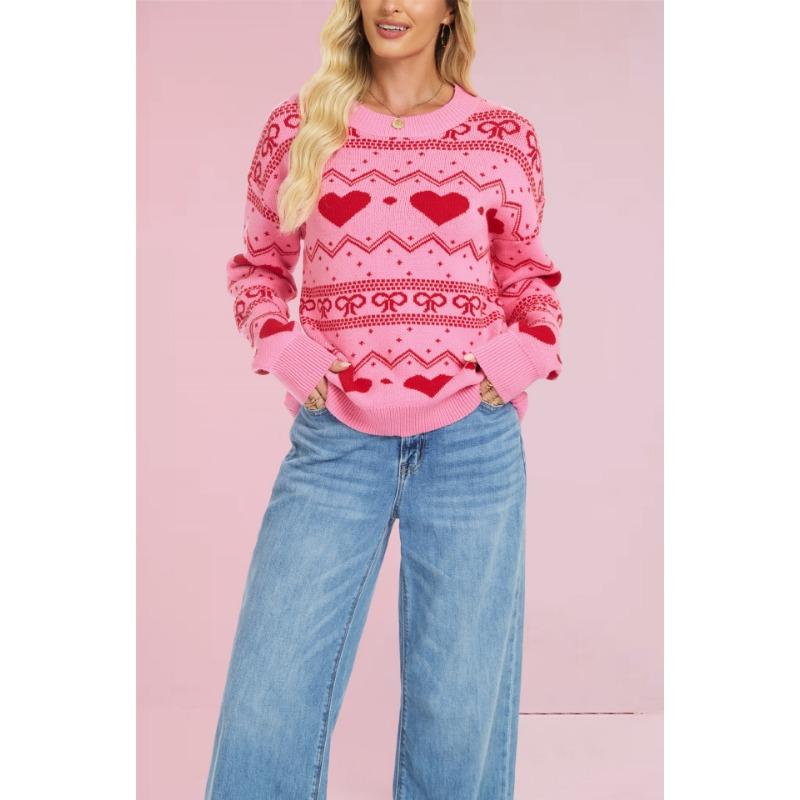 Hot Sale Valentine's Day Knitted Sweater Women's Fashion Casual Long Sleeve Love Pullover Sweater