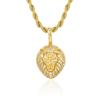 Solid Lion Head Pendant Necklace With Zircon Stones Hip Hop Unisex Jewelry Gold White