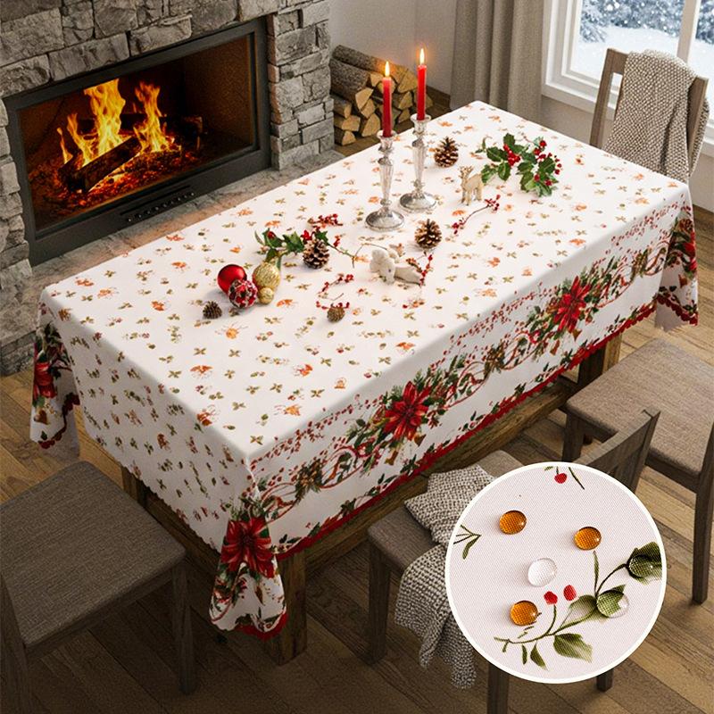 

Christmas Rectangle Tablecloth Winter Waterproof Damask Floral Decorative Table Cloths Table Covers For Dinner Parties 90X150CM