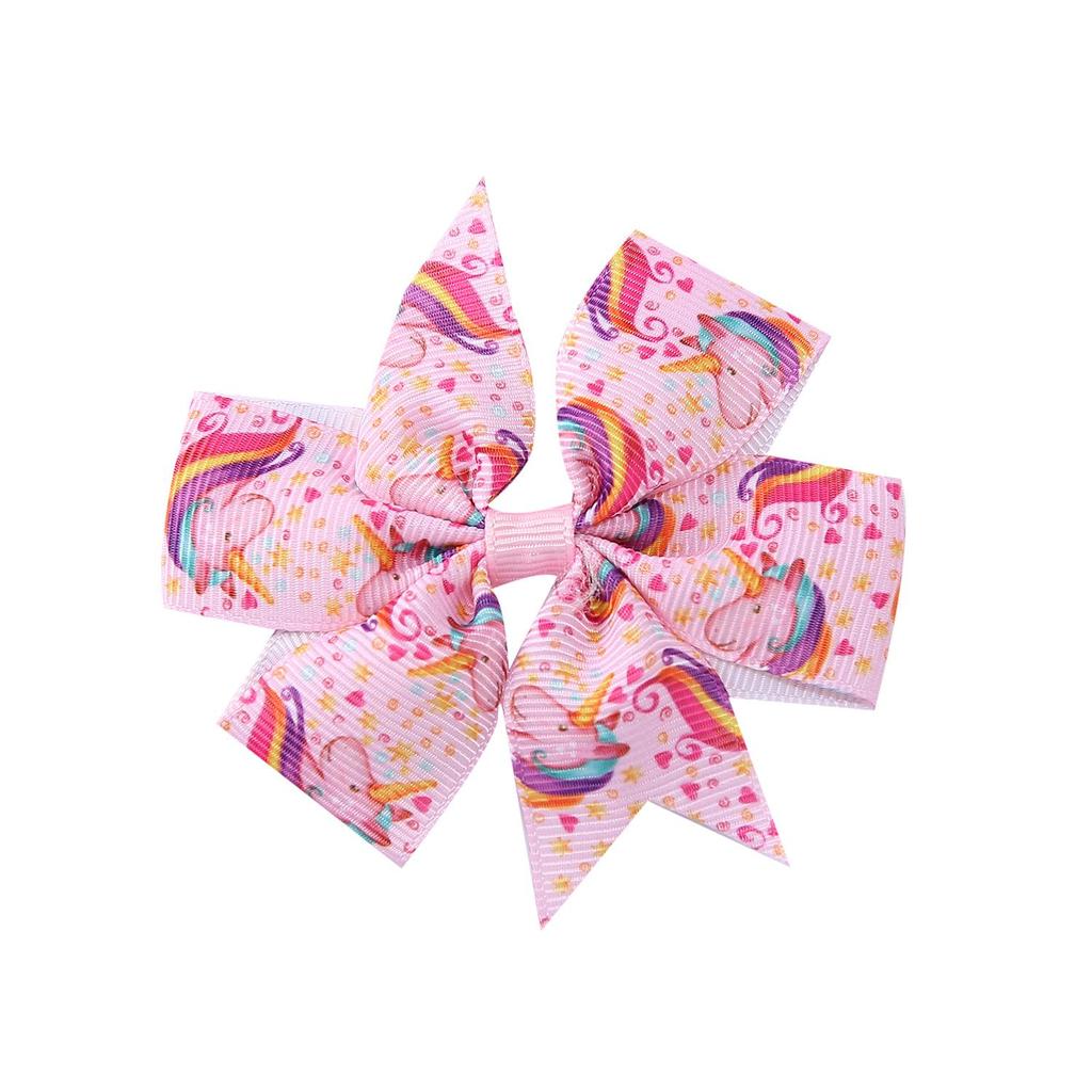 A313 Einhorn Grosgrainband Sechs-Schleifen Haarklammer für Kinder – Weihnachtsedition