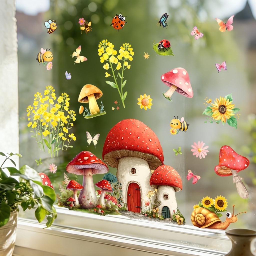 Creative Mushroom House Bedroom Living Room Balcony Window Decoration Stickers