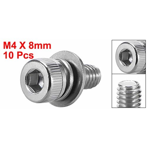 uxcell M4 x 8mm Hex Socket Head Bolts, Stainless Steel, Combined Bolt Set, Pack of 10
