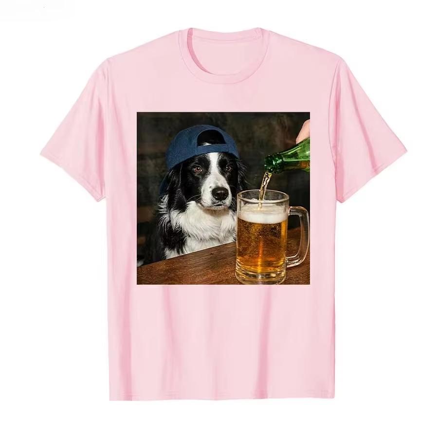 2026 Funny Border Collie Beer Graphic Print Cotton Crew Neck Short Sleeve Tshirt Unisex Unisex Unisex Casual Streetwear Tops
