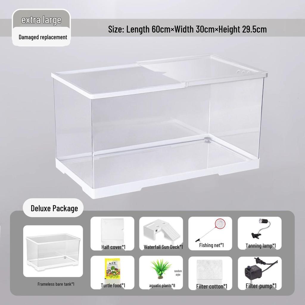 Acvariu Compact pentru Broaște Țestoase cu Platformă de Soare - Habitat Elegant de Birou cu Capac pentru Afișare Ecologică în Sufragerie