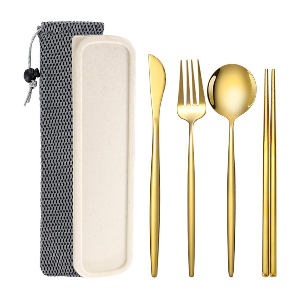 6Pcs/Set Tableware Reusable Travel Cutlery Set Camp Utensils Set with Stainless Steel Knife Spoon Fork Chopsticks Portable Case