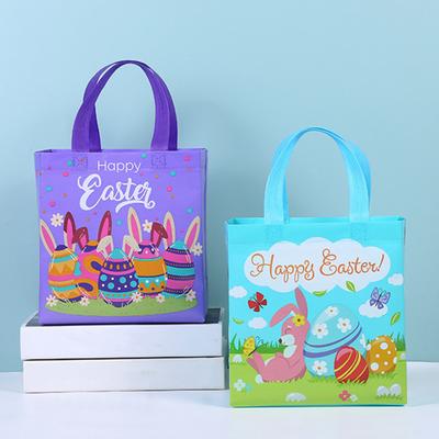 4 Stück Oster-Handtasche mit tragbarem Griff, buntes Ei, Hase, Vliesstoff, Leckerli-Einkaufstasche, Shopper, Geschenktüte, Frohe Ostern, Festival-Geschenk